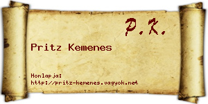 Pritz Kemenes névjegykártya
